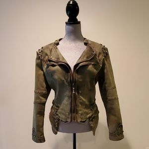 Distressed 'MadMax' Denim Moto Jacket